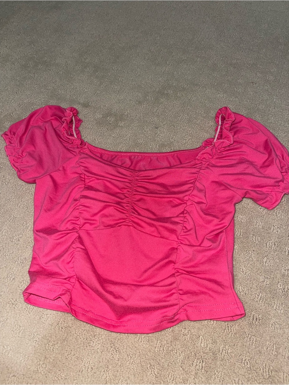 SHEIN Hot Pink Ruched Puff Sleeve Top